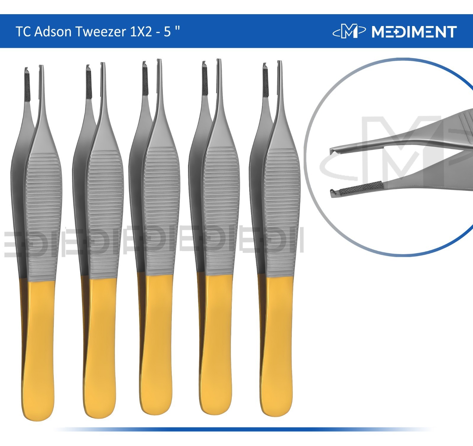 5 pcs TC Adson Tissue Rat Tooth 1x2 Forceps 5" Plastic Surgery German Grade