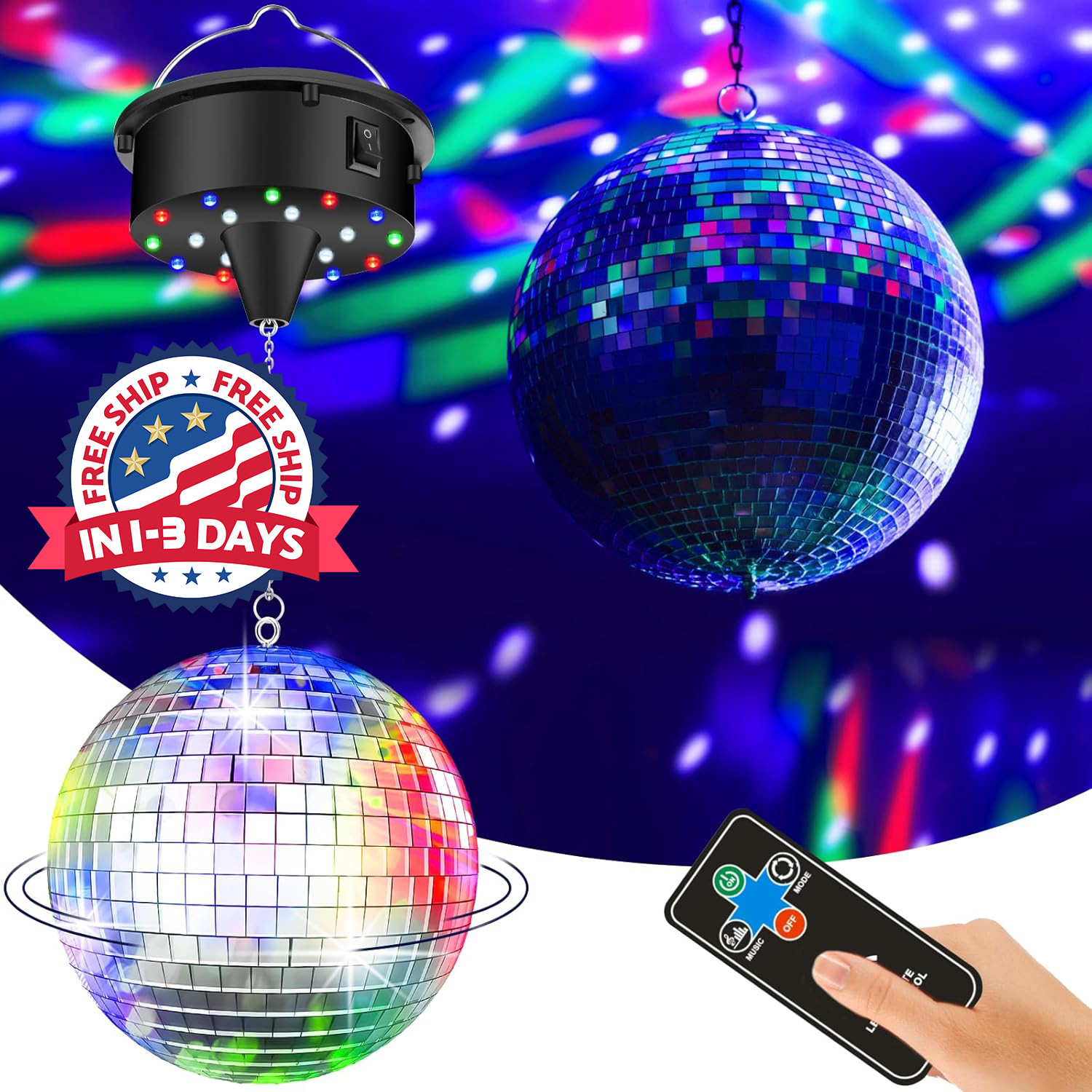 Bola de discoteca 10 RPM con motor y 6In bola de espejo para fiesta de cumplea..