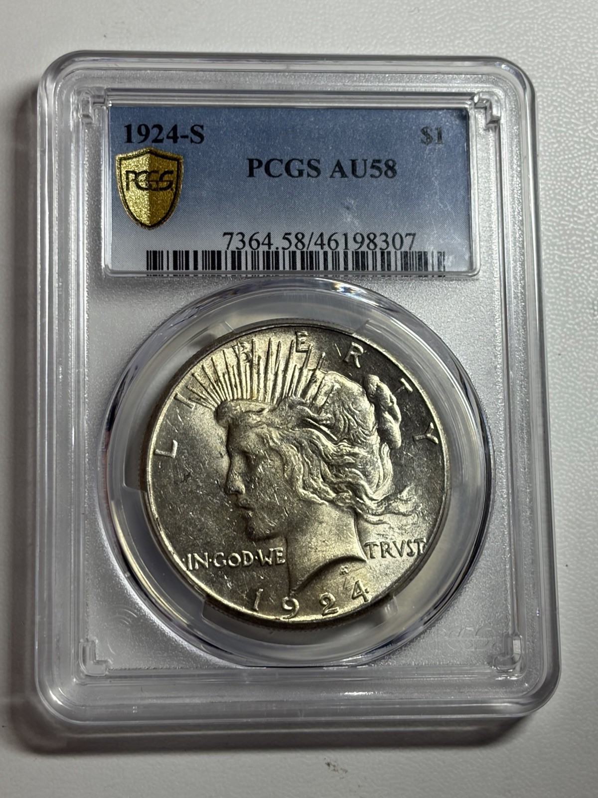 1924-S Peace Silver Dollar PCGS AU58 Tougher Date