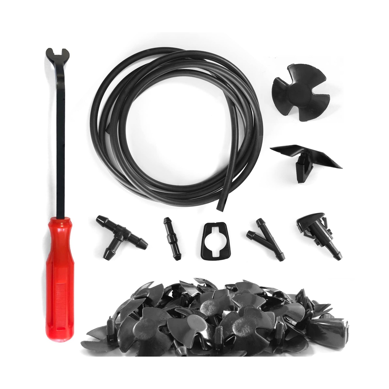 Windshield Washer Hose Kit, 2M Washer Fluid Hose+3 Pcs Hose Connectors+4 Fan ...