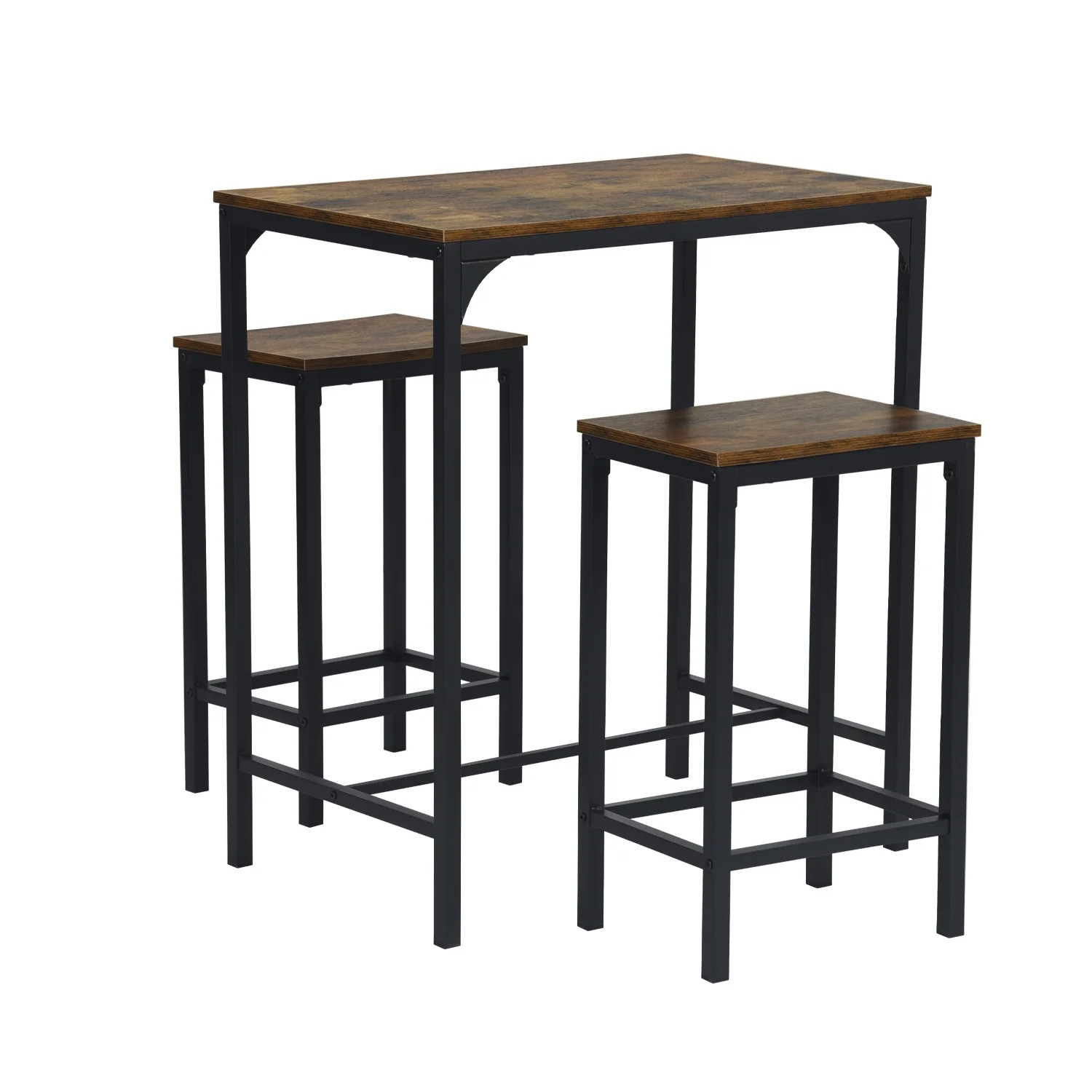 Homy Casa 3-Piece Bar Table Set 35.4" & 2 Stools Brown for Home Bar
