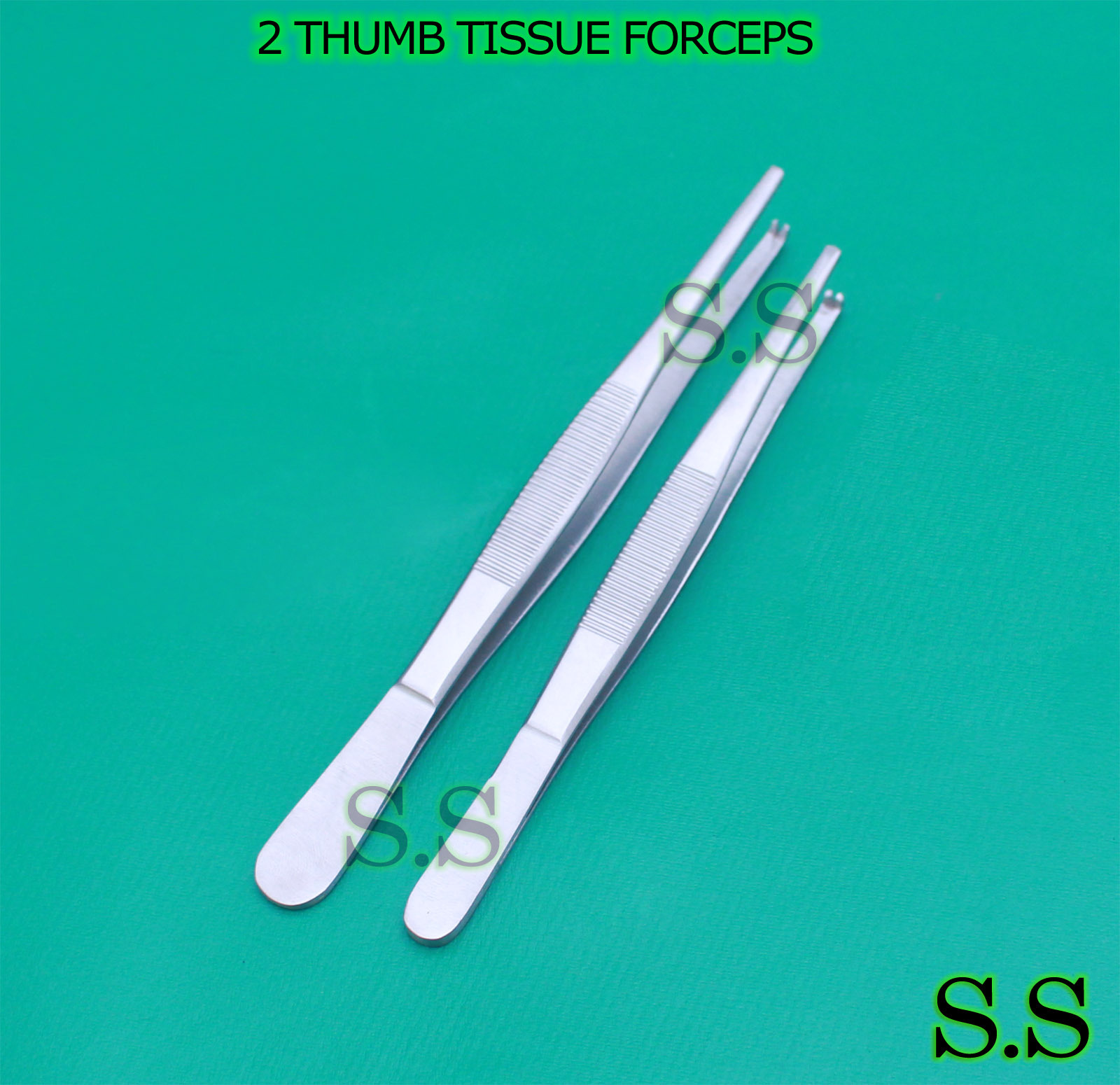 2 PCS THUMB LAB TWEEZERS TISSUE 1X2 TEETH DISSECTION FORCEPS 5" + 6" ECONOMY