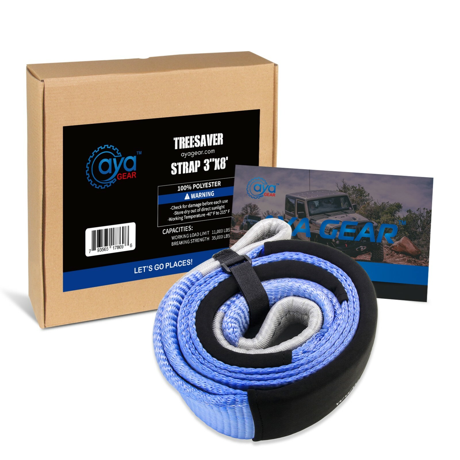 AYA Gear 3“x 8' Tow Strap 35,000lbs Break Strength Off Road Recovery Winch Rope