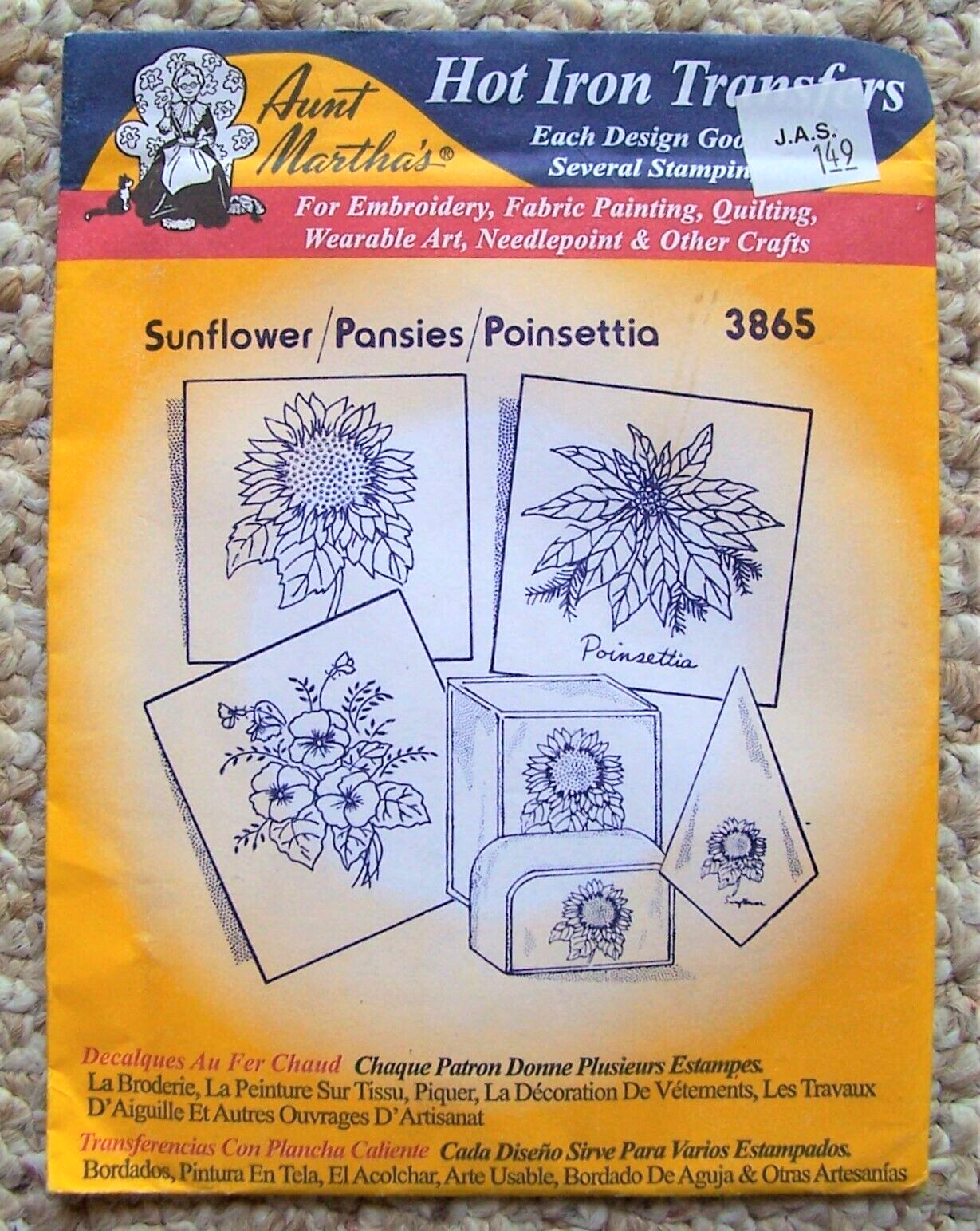 Vintage Aunt Martha's Hot Iron Transfer Sunflower Pansies Poinsettia #3865