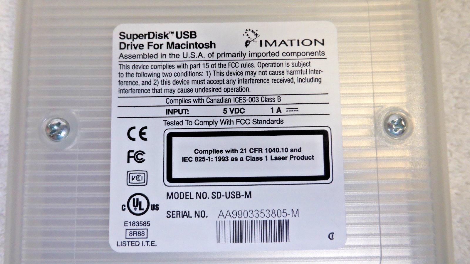 Imation SuperDisk SD-USB-M 120MB USB External Drive for Macintosh, Blue/Clear