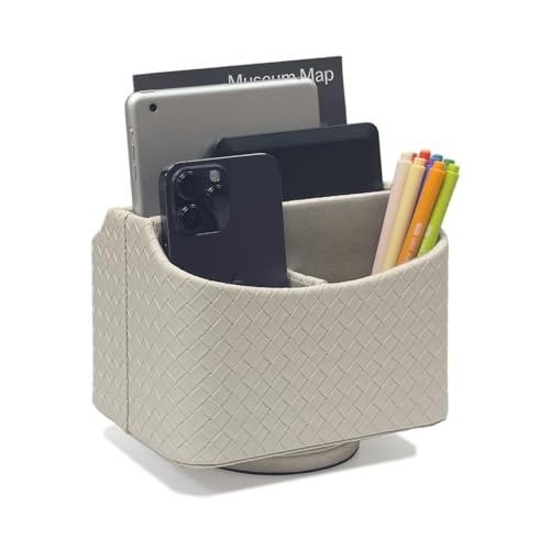 Rotating Desk Organizer, 360 Degree Desk Spinning Caddy, Desktop Woven Beige