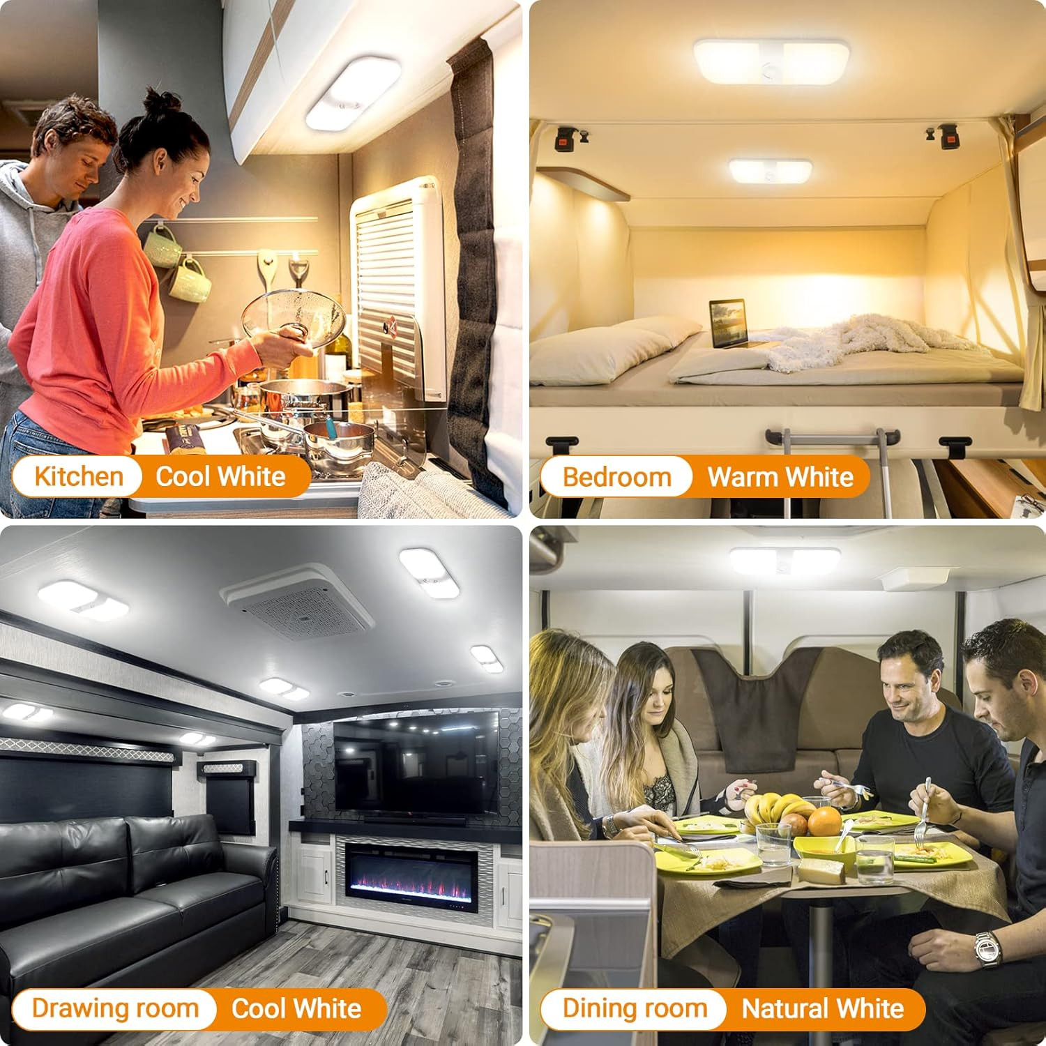 Dimmable 1700LM RV Interior Lights, 3 Color TEM Camper Lighting Solution