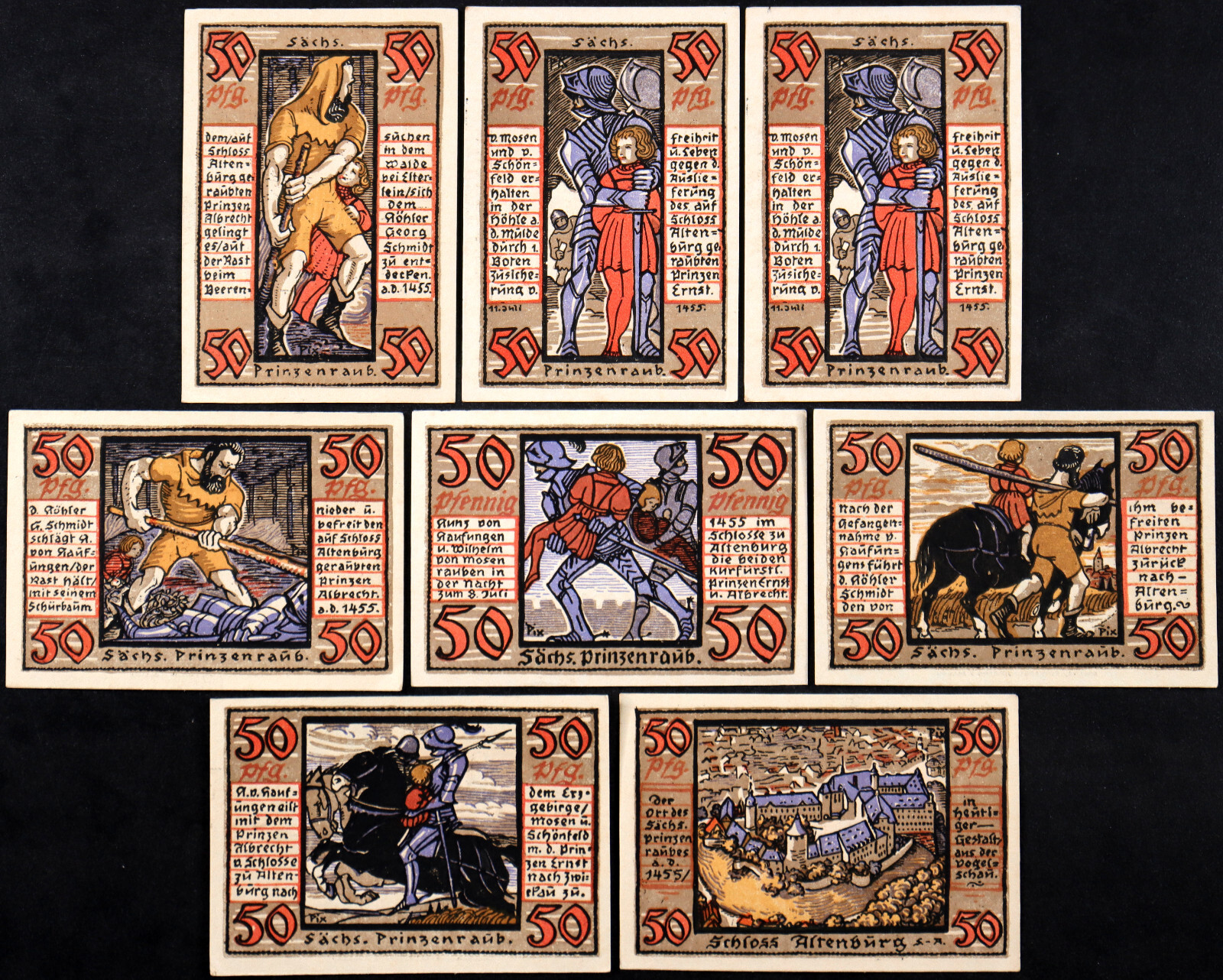 ALTENBURG 1921 "Kidnapping of the Two Saxon Princes" Rare Complete Set Notgeld