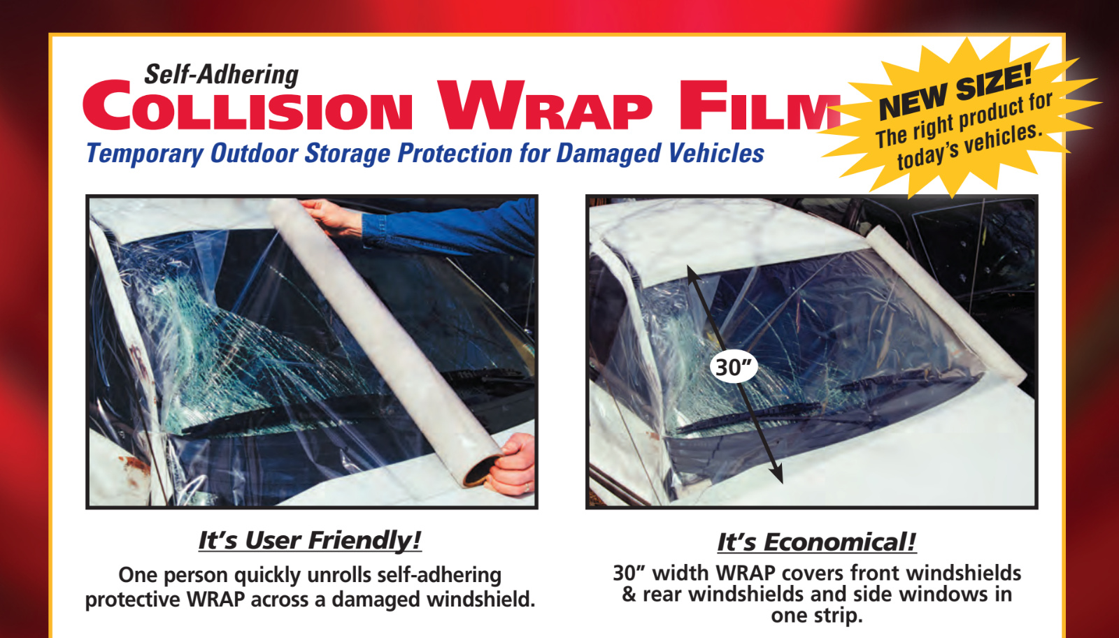 RBL Continuous Roll Self-Adhering Collision Wrap - 30" x 100' x 3mil - CLOSEOUT