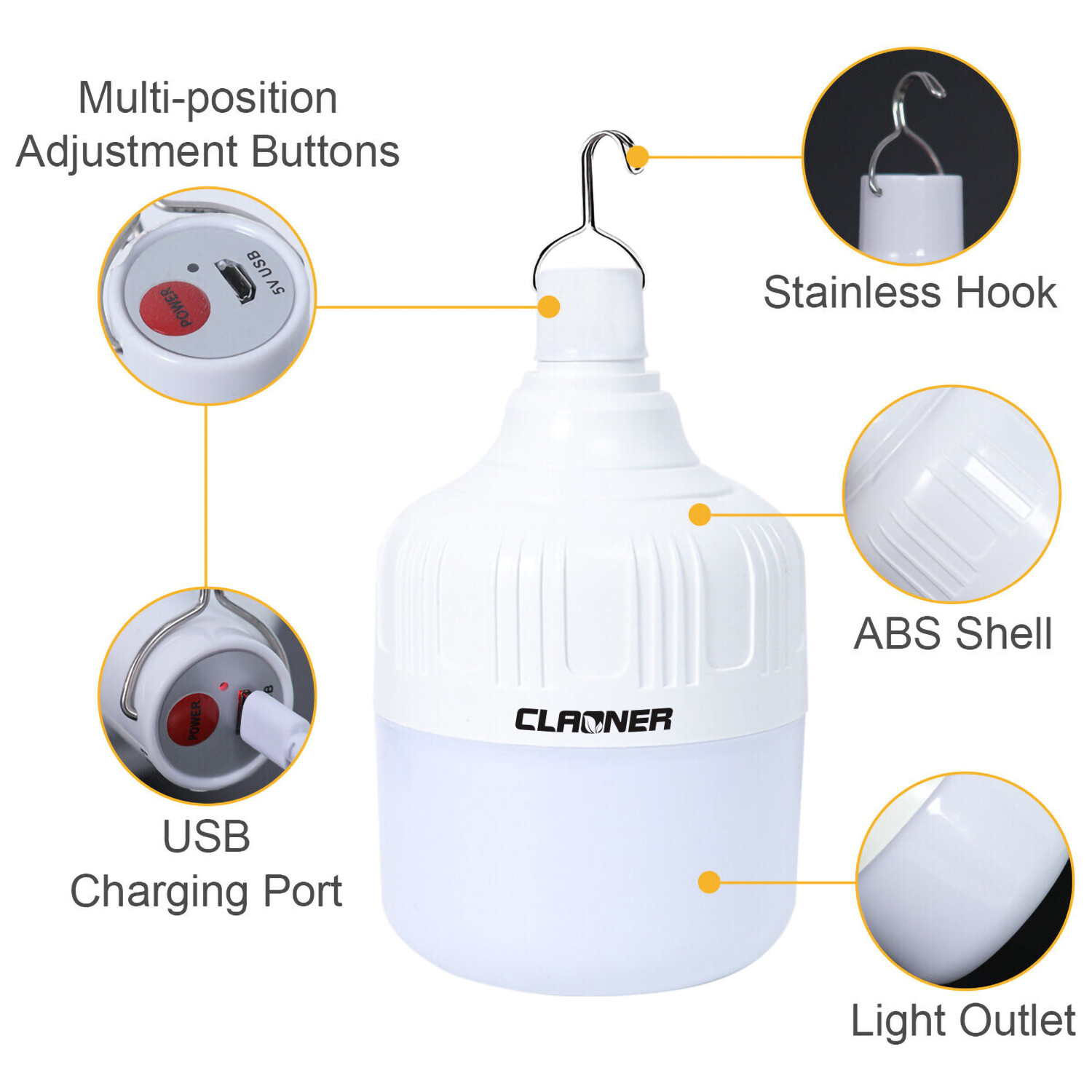 4PCS 20W USB Rechargeable LED Work Light Bulb with Hanging BBQ Camping Emergency