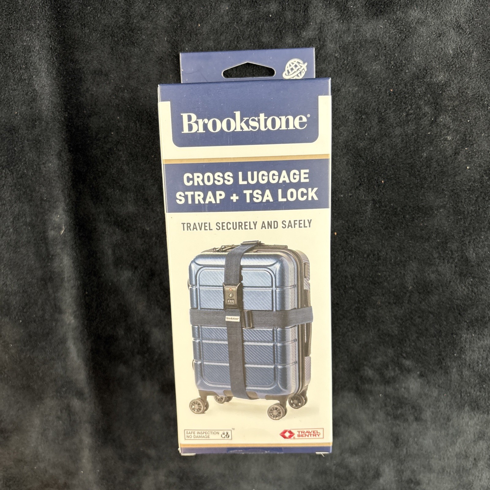 Brookstone Cross Luggage Strap + TSA Lock Black NEW
