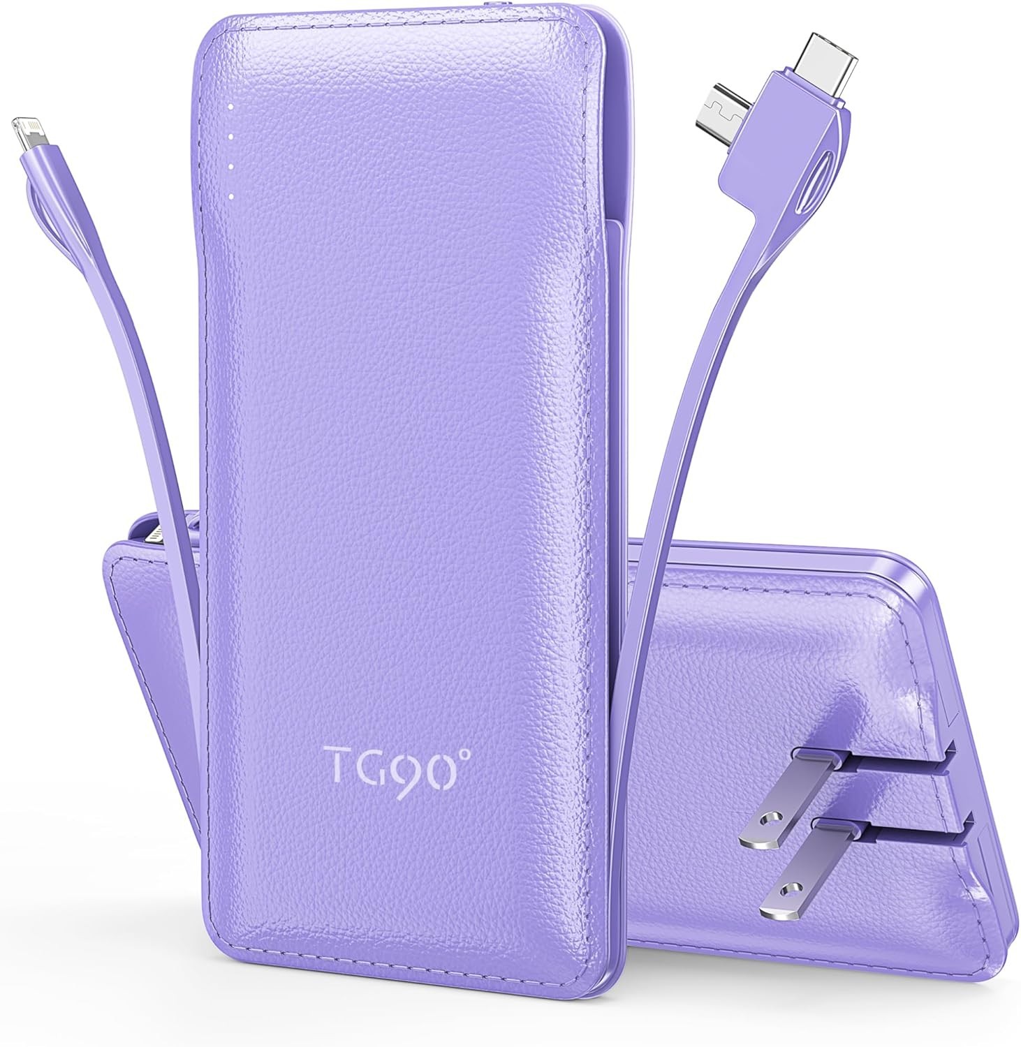TG90° 10000mah Power Bank Thin Slim Portable Charger Built in Cable Type C