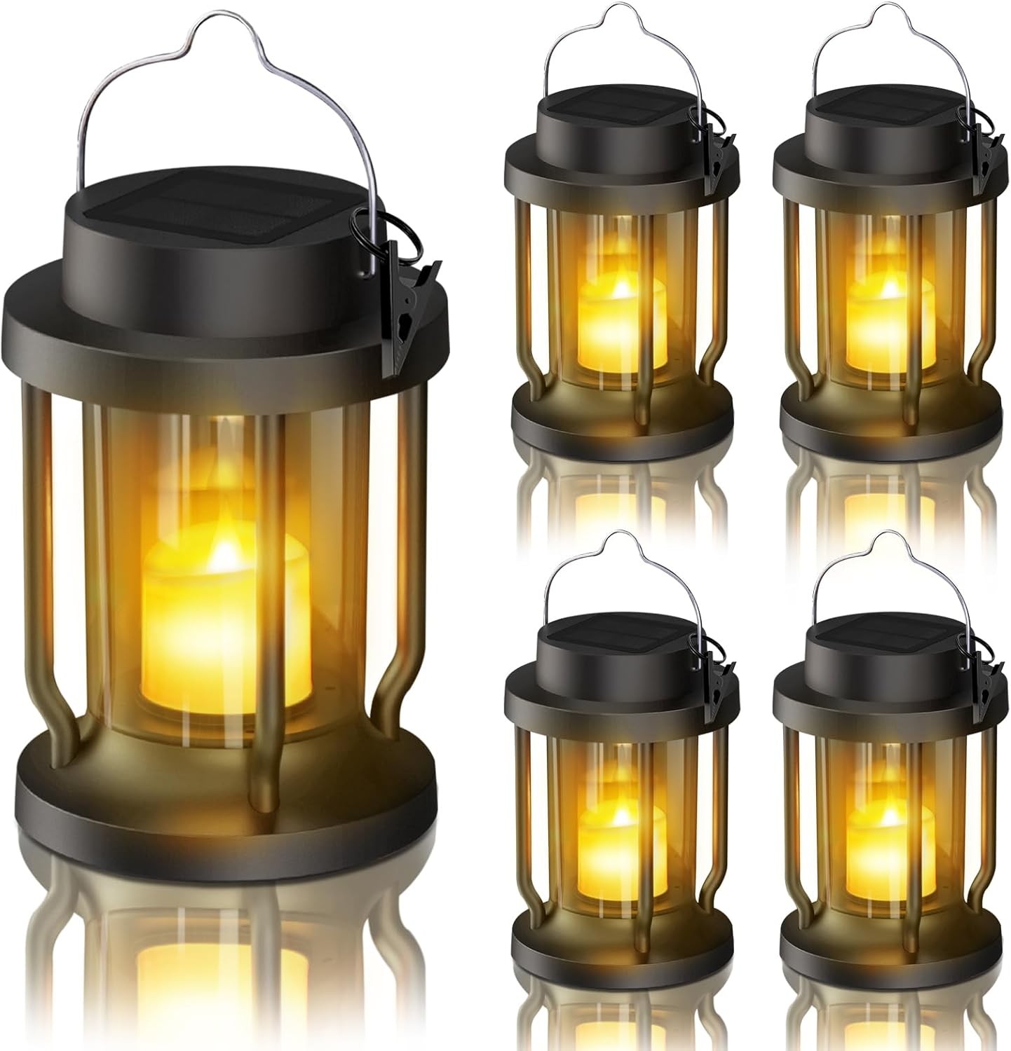4PCS Hanging Solar Lights Lantern Outdoor Flame candle shape Solar Outdoor