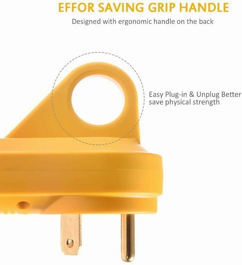 125V 30Amp Heavy Duty Male Plug RV Replacement with Ergonomic Handle Yellow