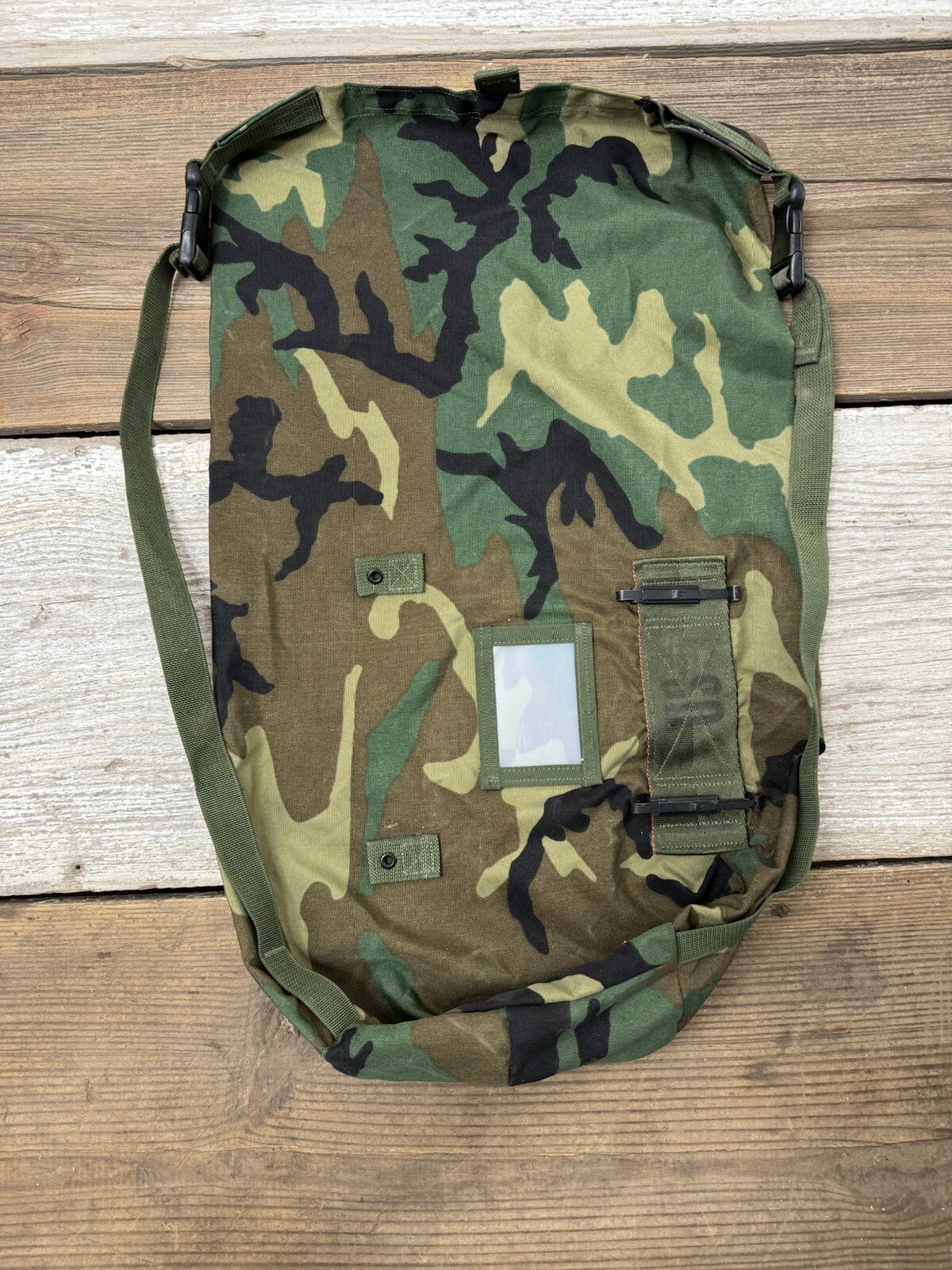 VGC! US Army Woodland Camo NBC Chem Suit Bag Small Back Pack Straps Mopp Gear GI