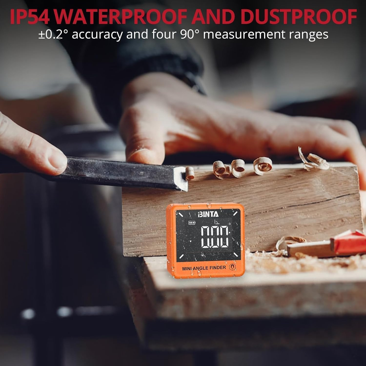 Digital Angle Finder Magnetic, IP54 Waterproof Dustproof Gauge Orange |