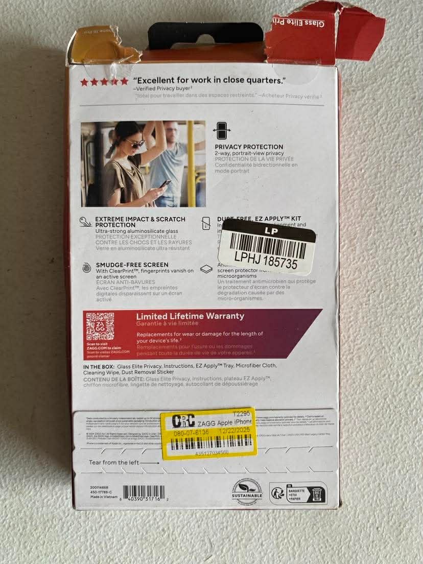 ZAGG Apple iPhone 16 Pro Glass Elite Privacy Screen Protector