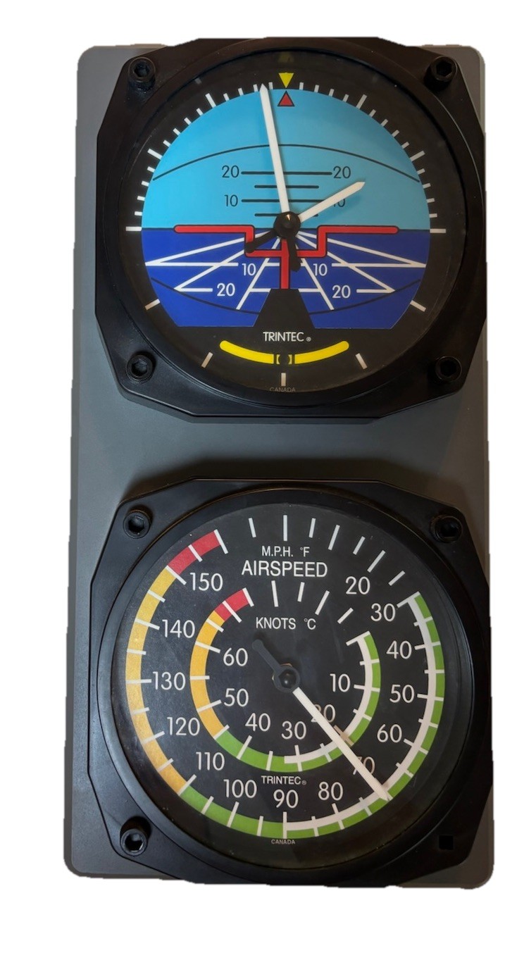 Classic Artificial Horizon/Airspeed Clock & Thermometer Wall Combo - 9063/9061