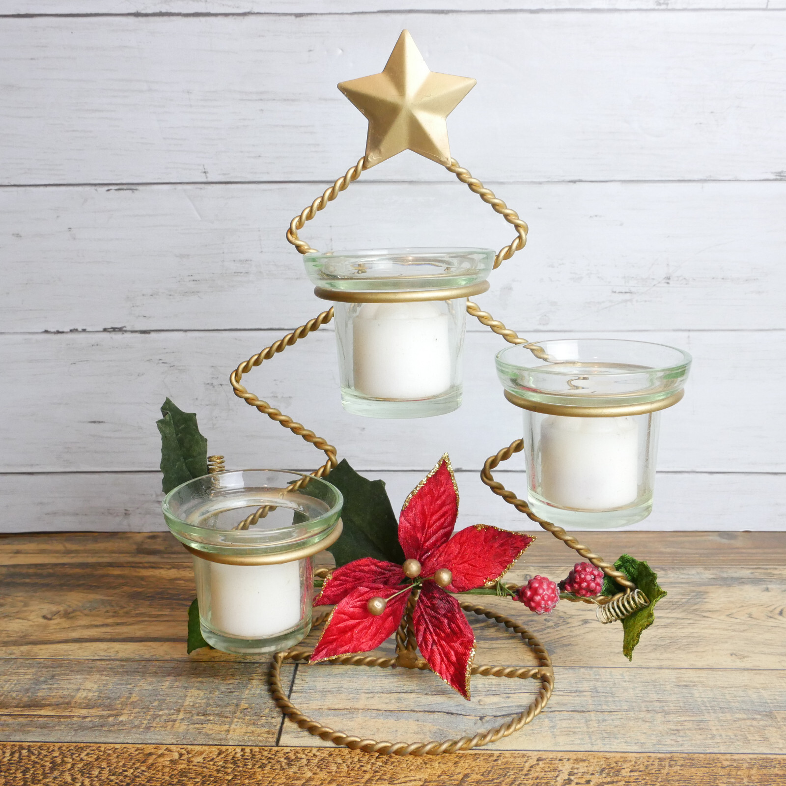 LITETYME Handcrafted Poinsettia Tree Votive Candle Holder READ DESCRIPTION