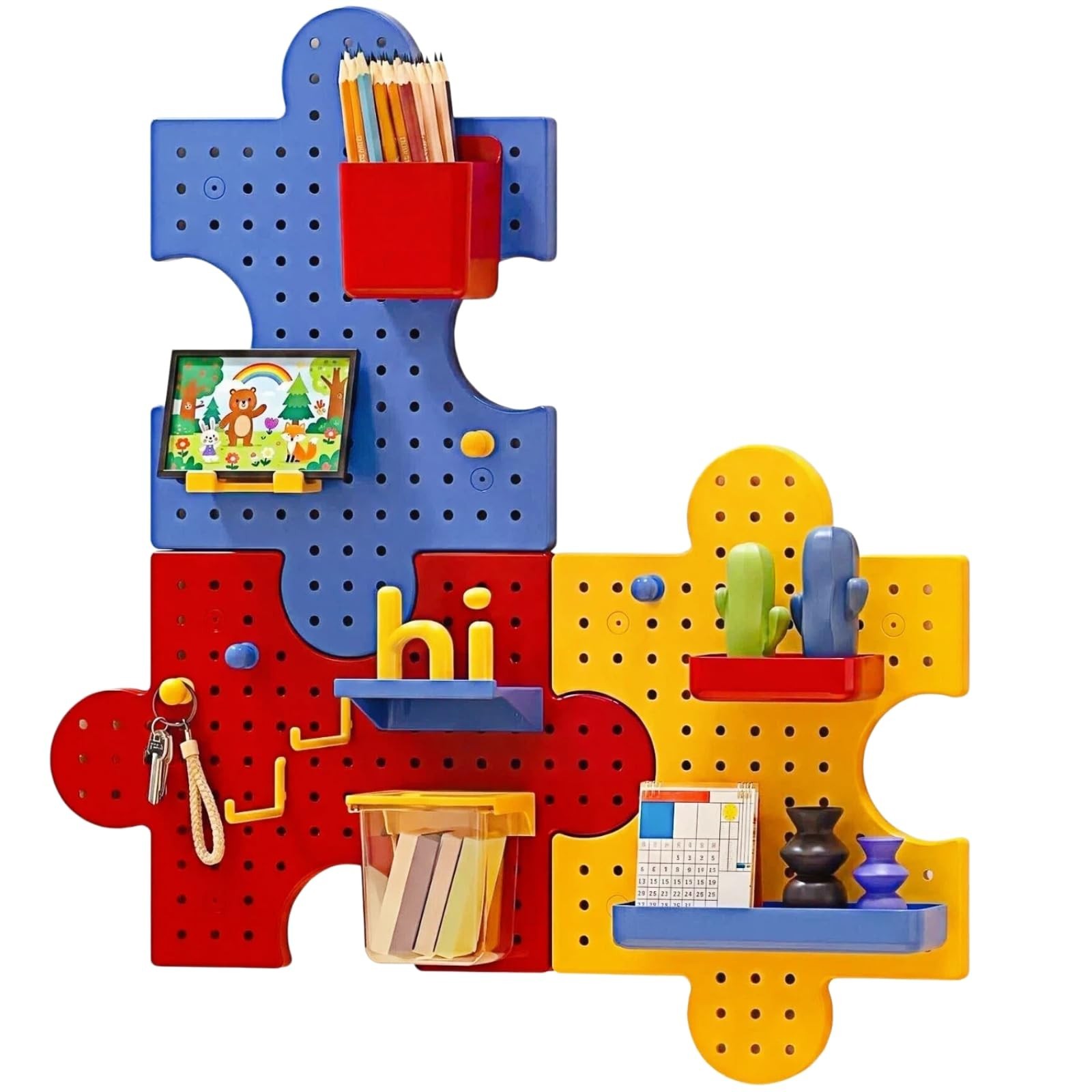 Pegboard Wall Organizer, Puzzle Modular Plastic Storage System with Hooks She...