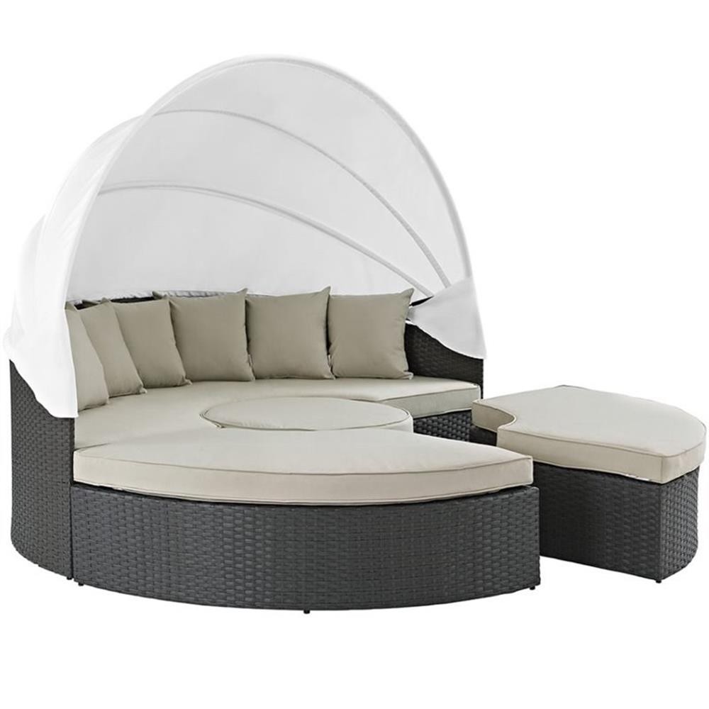 Modway Sojourn Aluminum Rattan Fabric Patio Daybed in Antique Canvas/Beige