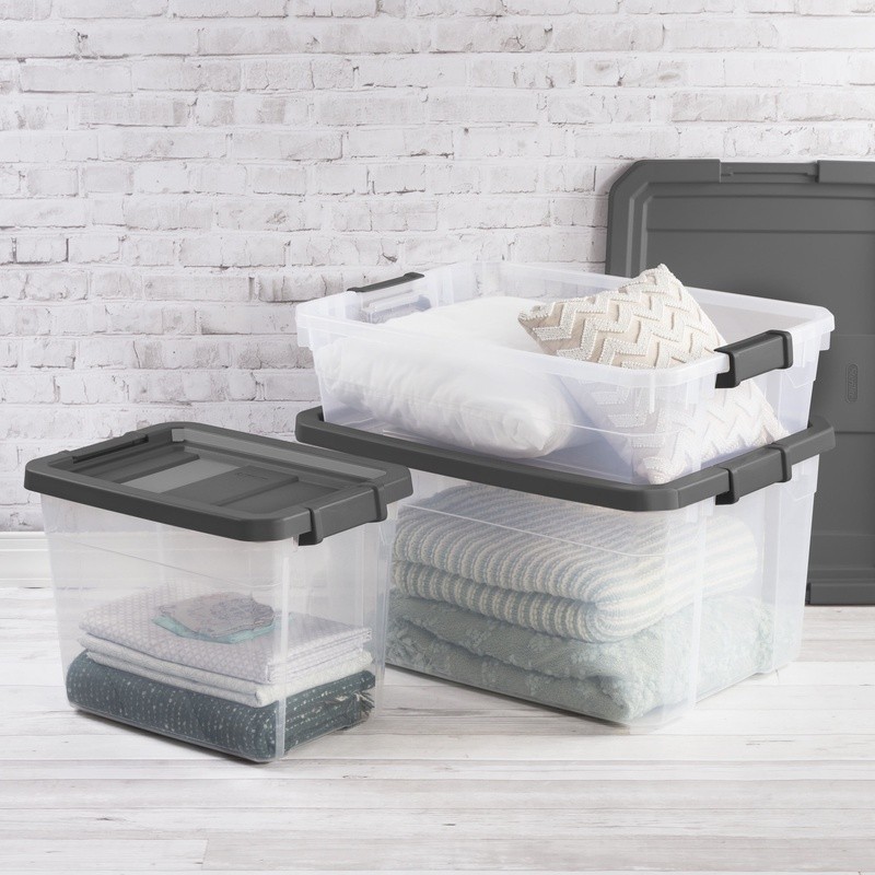 Durable Stackable Storage Bin W/ Secure Lid Closet Garage Basement Organization
