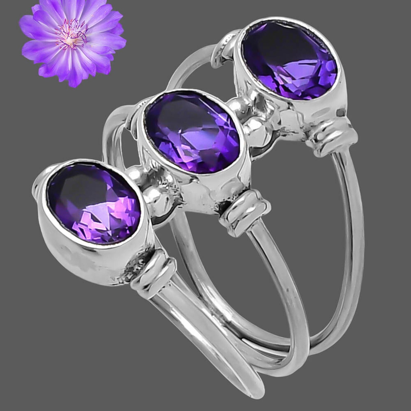 Amethyst Oval Gemstone 925 Sterling Silver Ring Handmade Jewelry Ring For Gift
