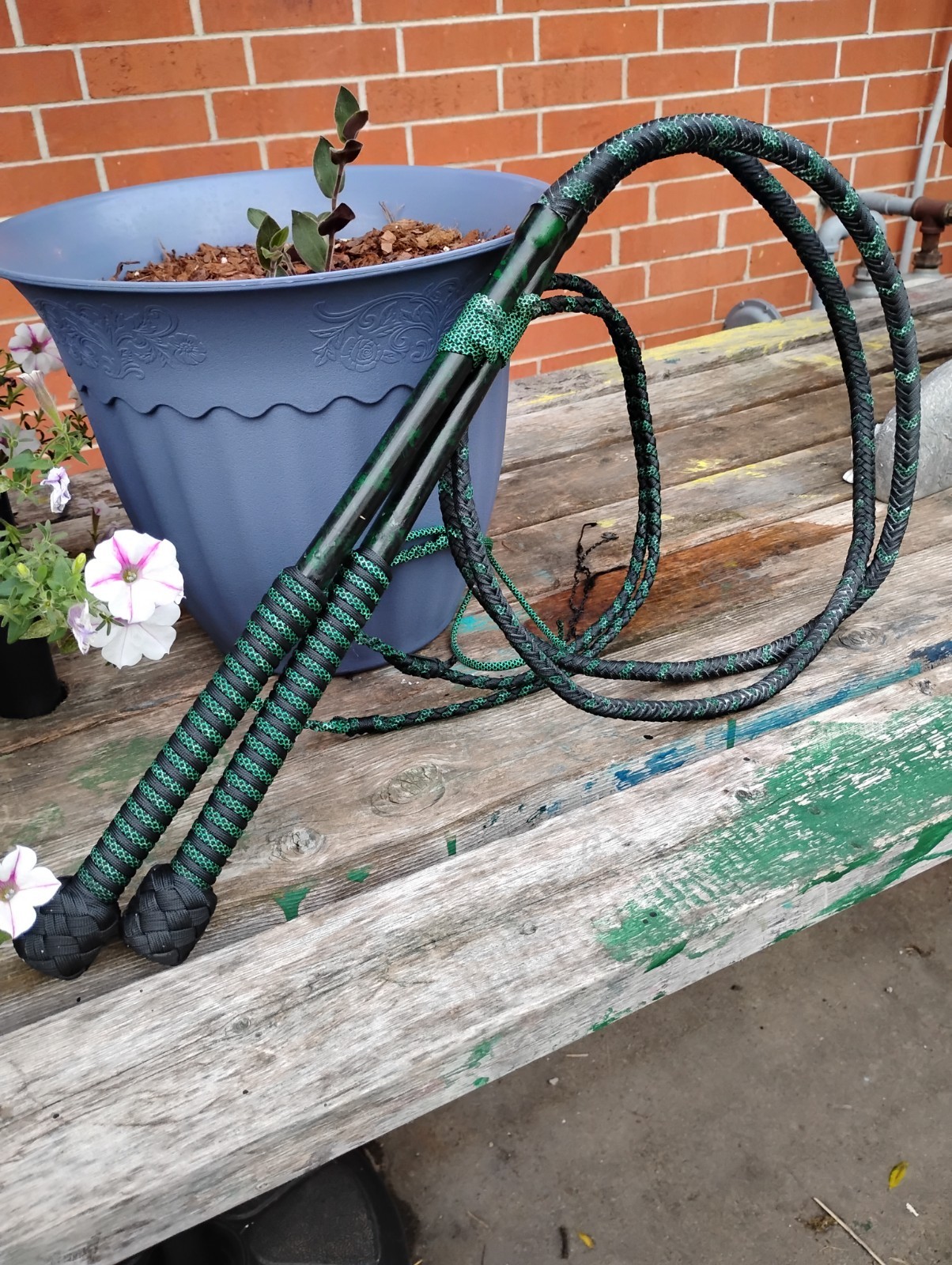 Whip Set, Custom, Black And Green, 4 1/2ft