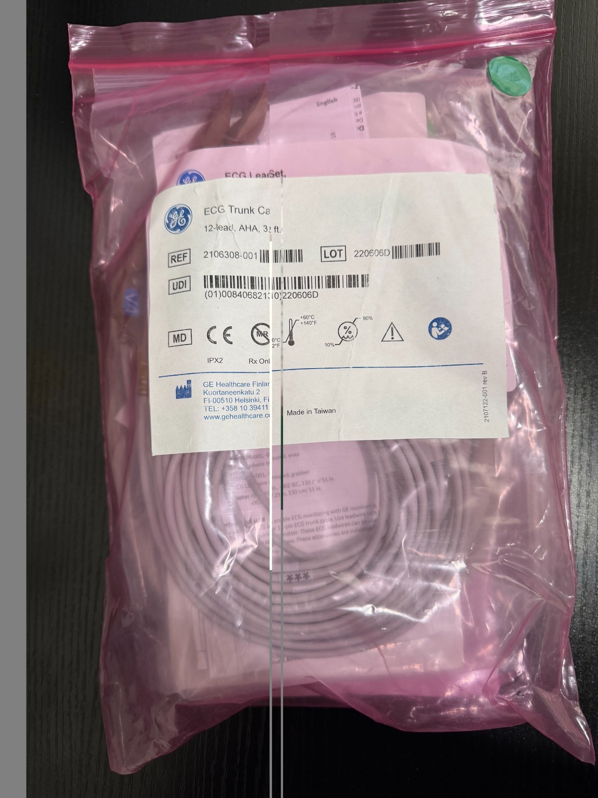 GE ECG TRUNK CABLE 12-LEAD, AHA, 3.6m/12ft REF#2106308-001 NEW