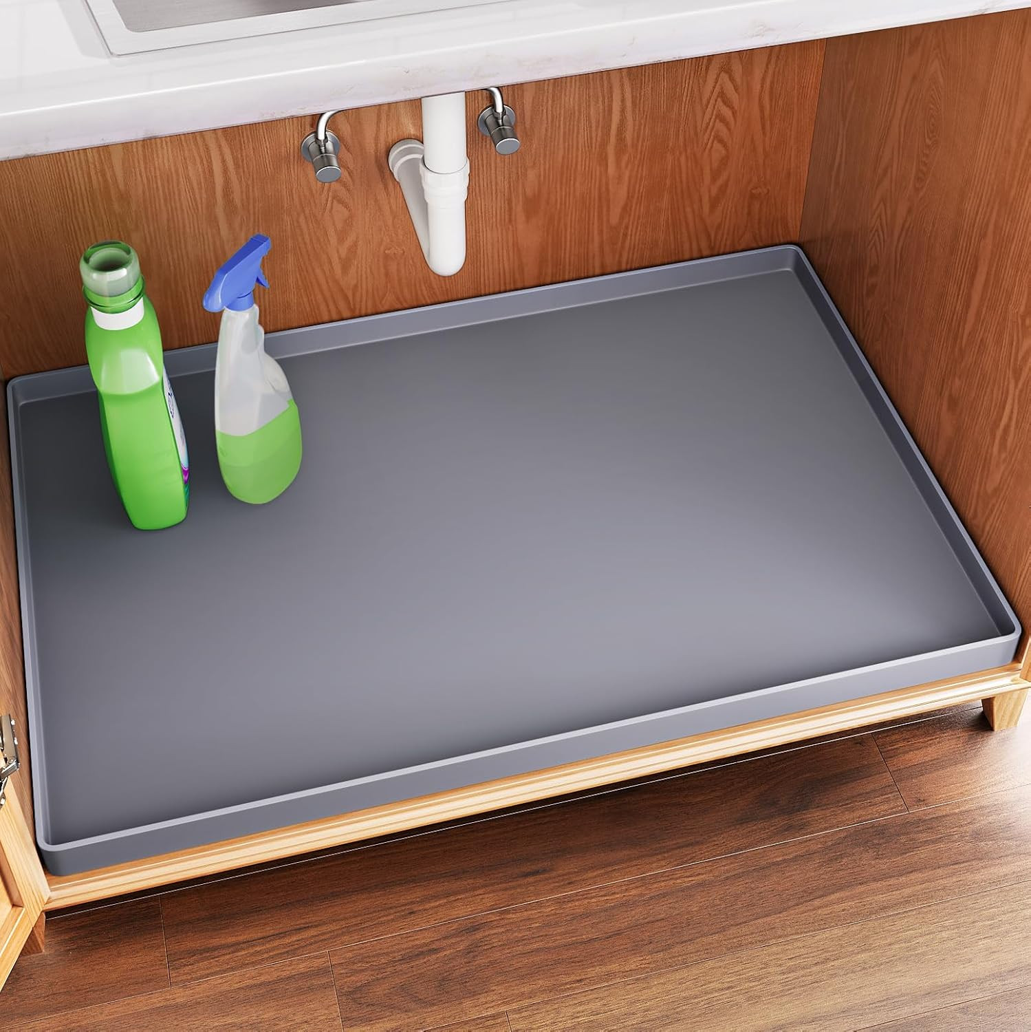 Waterproof under Sink Mat, 34" X 22", Dark Gray | Shelf Liner for Kitchen and Ba