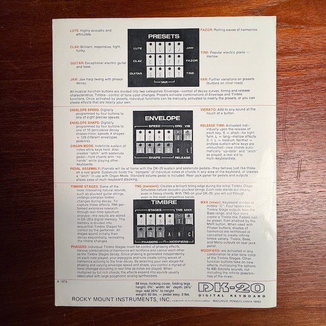 VINTAGE RMI DK-20 INFORMATIONAL BROCHURE