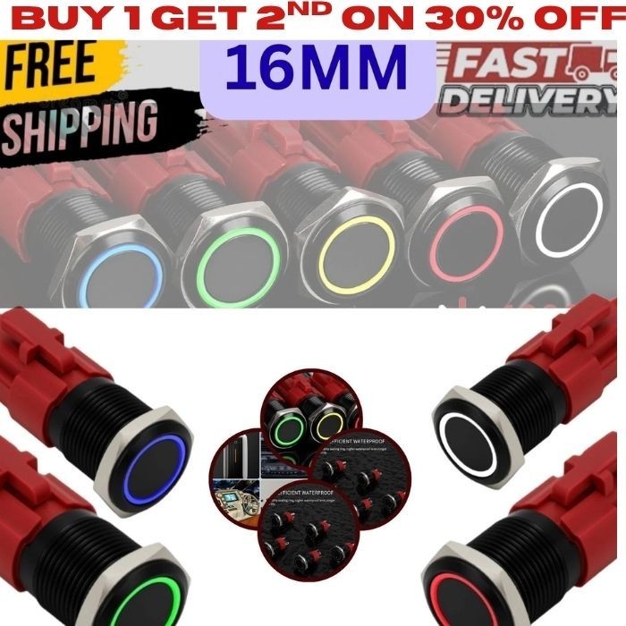 16mm Latching Push Button Switch 12V LED wire socket On/Off