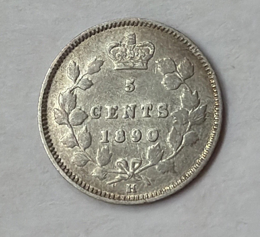 1890 H Canada Queen Victoria Silver 5 Cents Coin VF Details