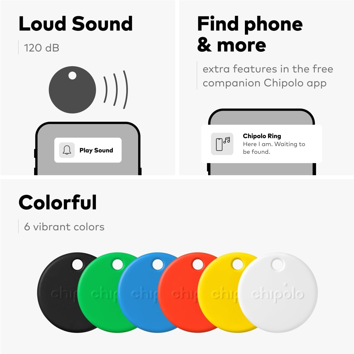 4 PACK Chipolo POP Tracker Tag, Apple Compatible, Loud Bluetooth Tracker, Black