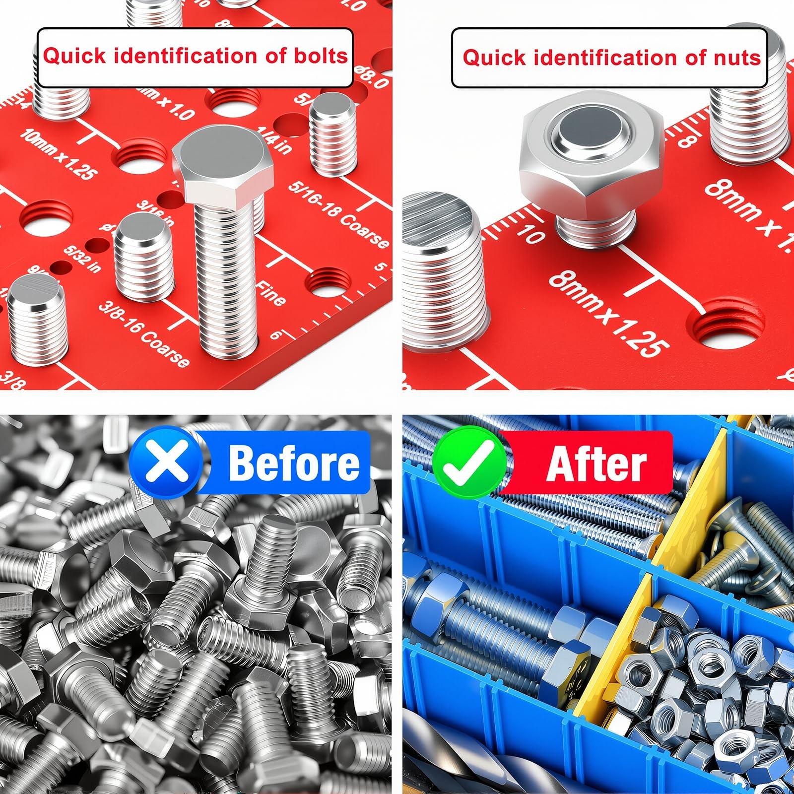 Manalete Thread Checker, 55 Nut and Bolt Screw Size Red