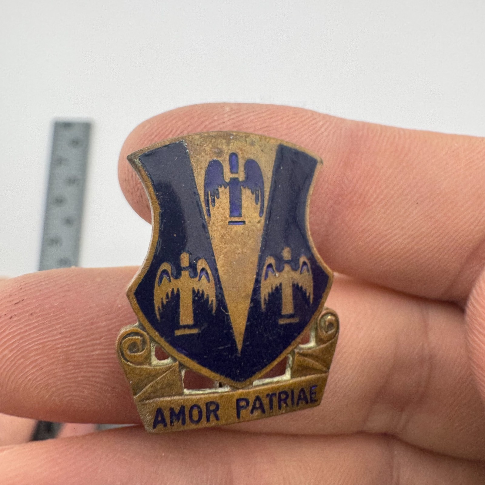 Vintage A.S. Meyer New York Enamel Shield Pin Amor Patriae