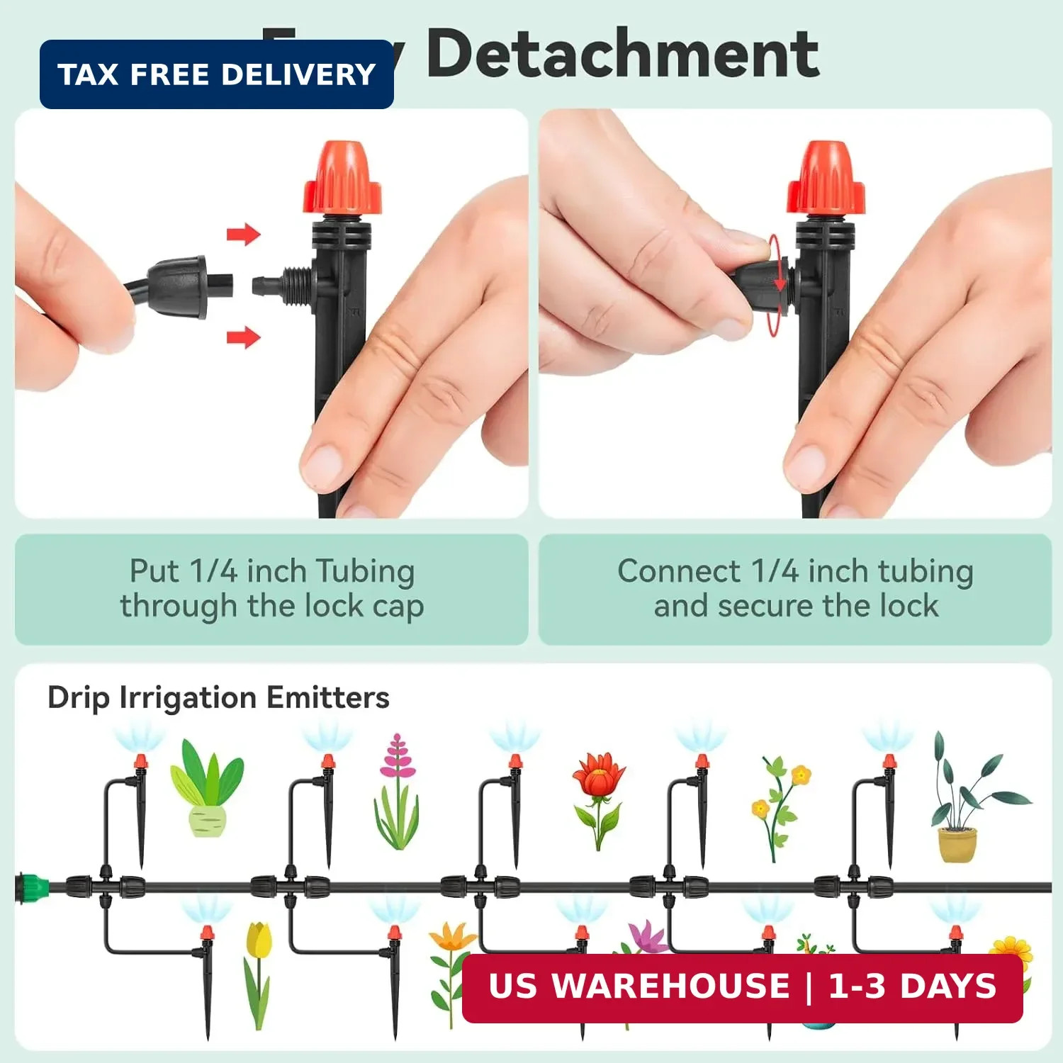 1/4" Drip Irrigation Emitters: 30 Pack Mist Drip Emitter with Lock Barbed Adjust