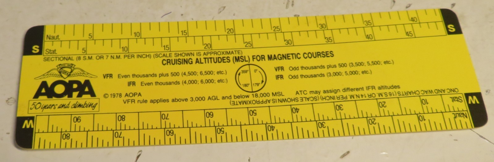Vintage AOPA Air-Aid Navigation Ruler 1978 Cruising Altitudes Magnetic Courses
