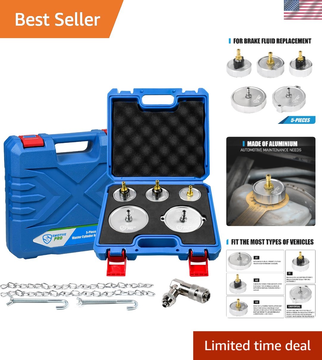5-Piece Aluminum Master Cylinder Adapter Set for Effortless Brake Maintenance