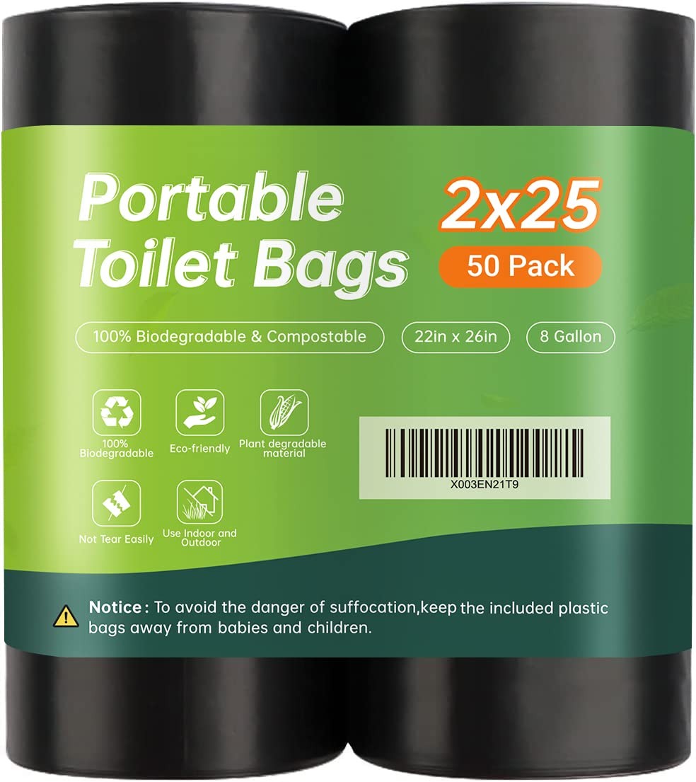 50 portable toilet bags for camping, 8 Gallon 1 Count (Pack of 50), 50 pack