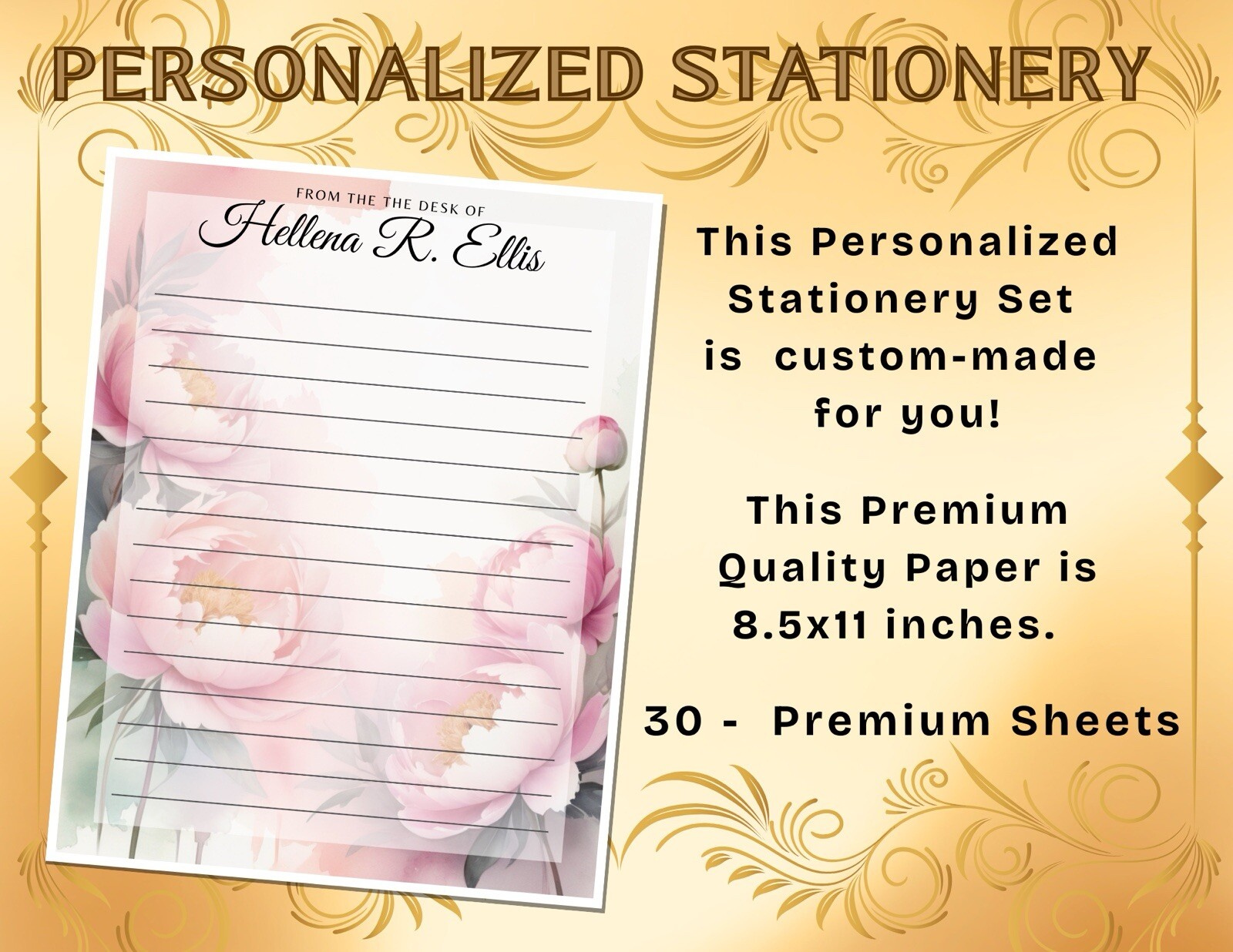 PERSONALIZED - 30Pcs Stationery Writing Paper, Watercolor Stationary  #L2C35