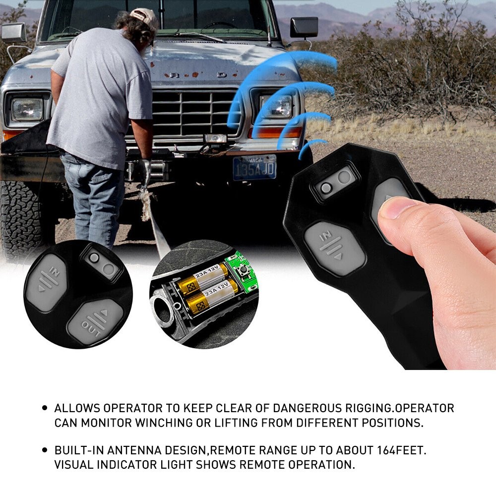 Car Vehicle Winch Wireless Control Remote KeyFob Transmitter Receiver -Black Kit