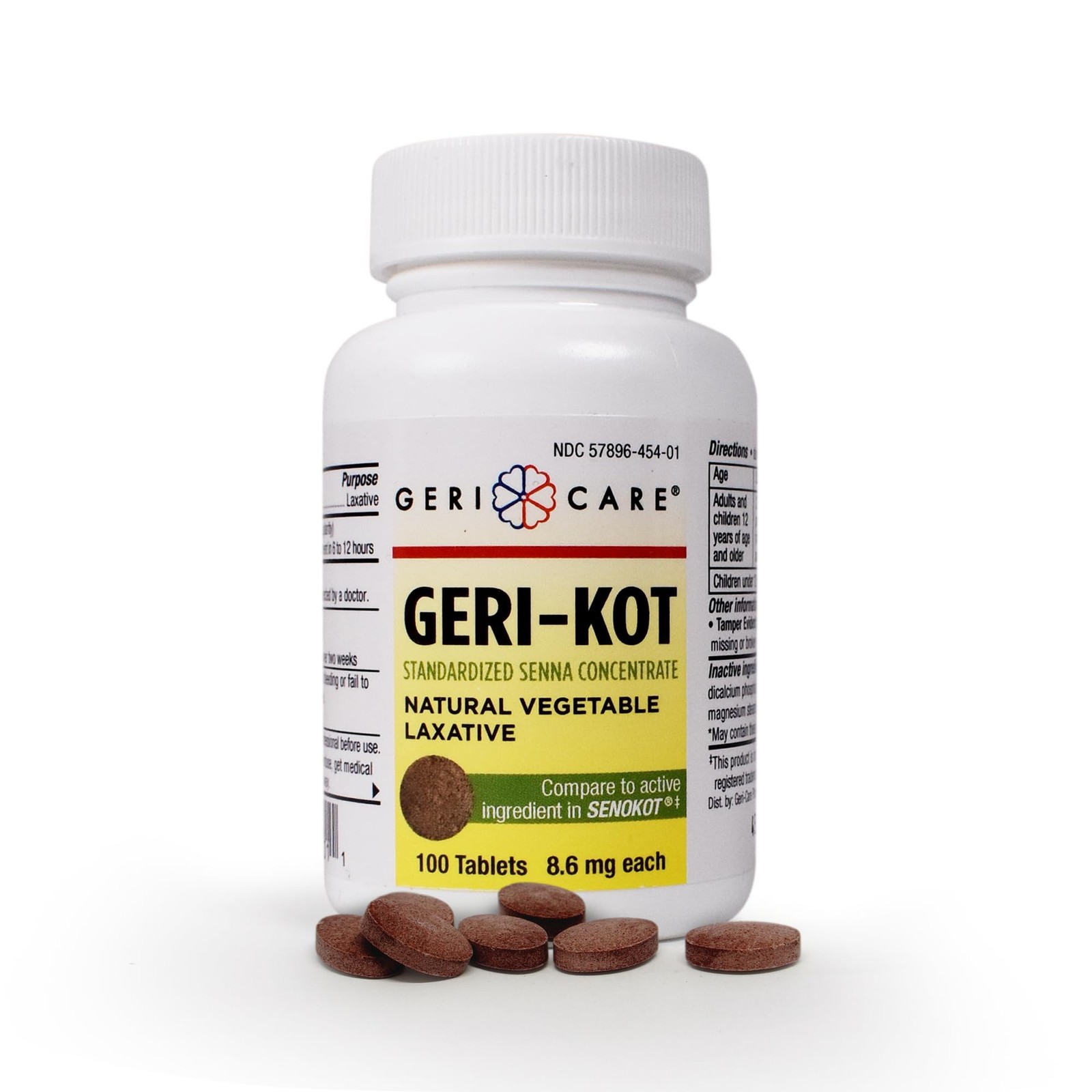 Geri-KOT Senna Laxative & Stool Softener Tablets, 100ct| Natural Vegetable St...