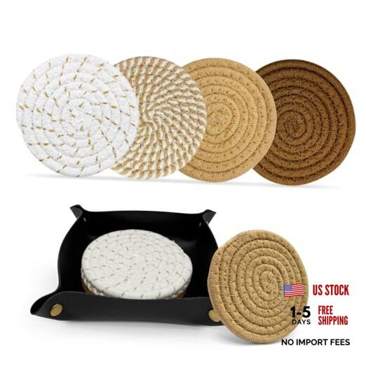 Coasters Set of 4 for Drinks,- Cotton Woven 4 Colors Boho Coasters for Home