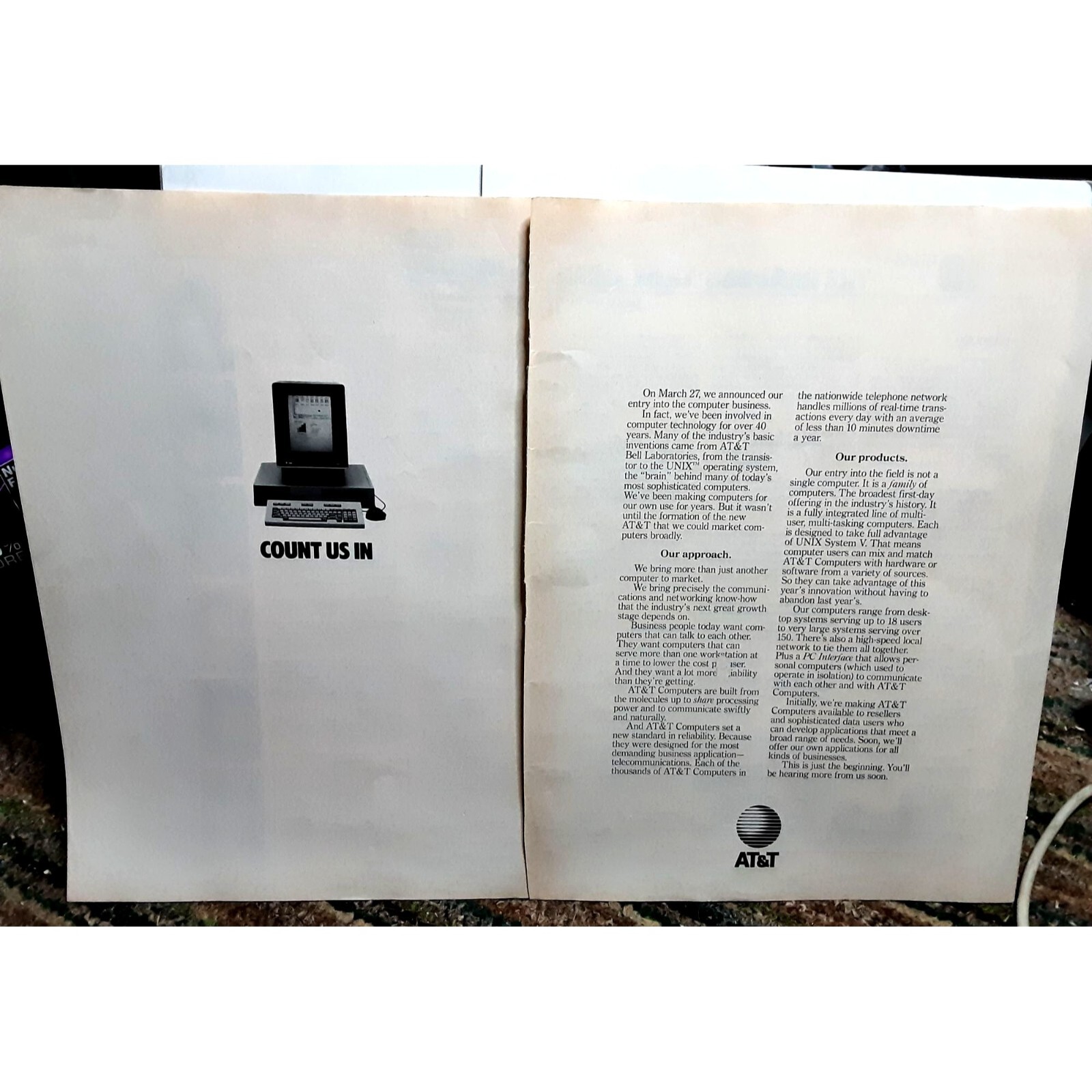1984 AT&T Computer Business Count Us In Original Print ad 80s