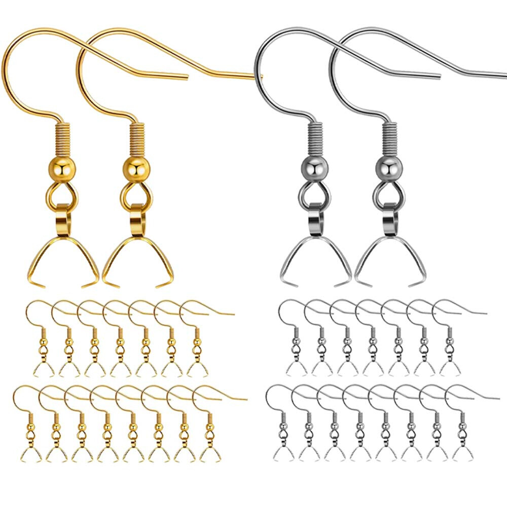 Stainless Steel Dangle Earring Hooks Pendant Clasp Ear Wire Buckle Finding