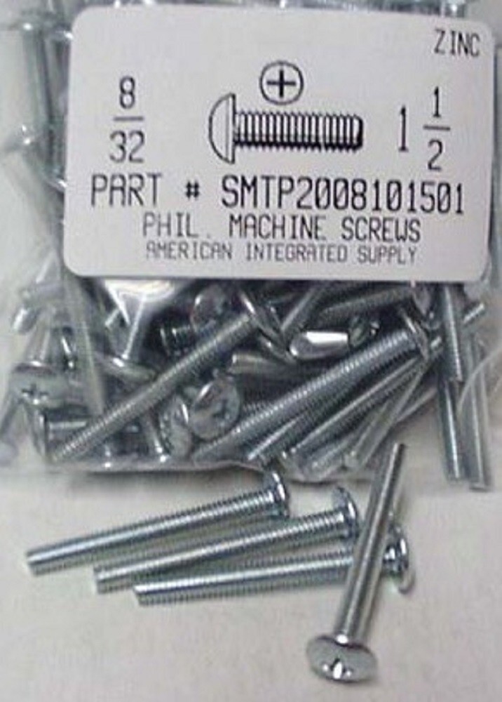 #8-32x1-1/2 Truss Head Phillips Machine Screws Steel Zinc Plated (50)
