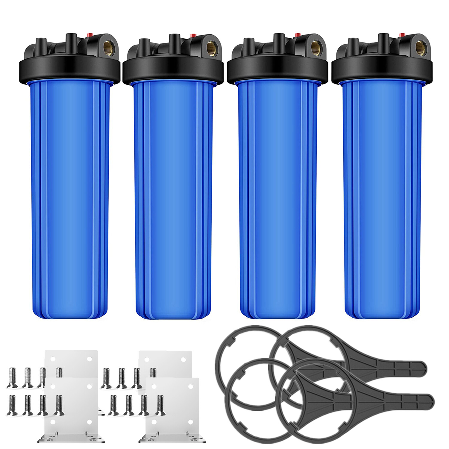 4 Pack 20" x 4.5" Big Blue Whole House Water Filter Housing w/ Pressure Release