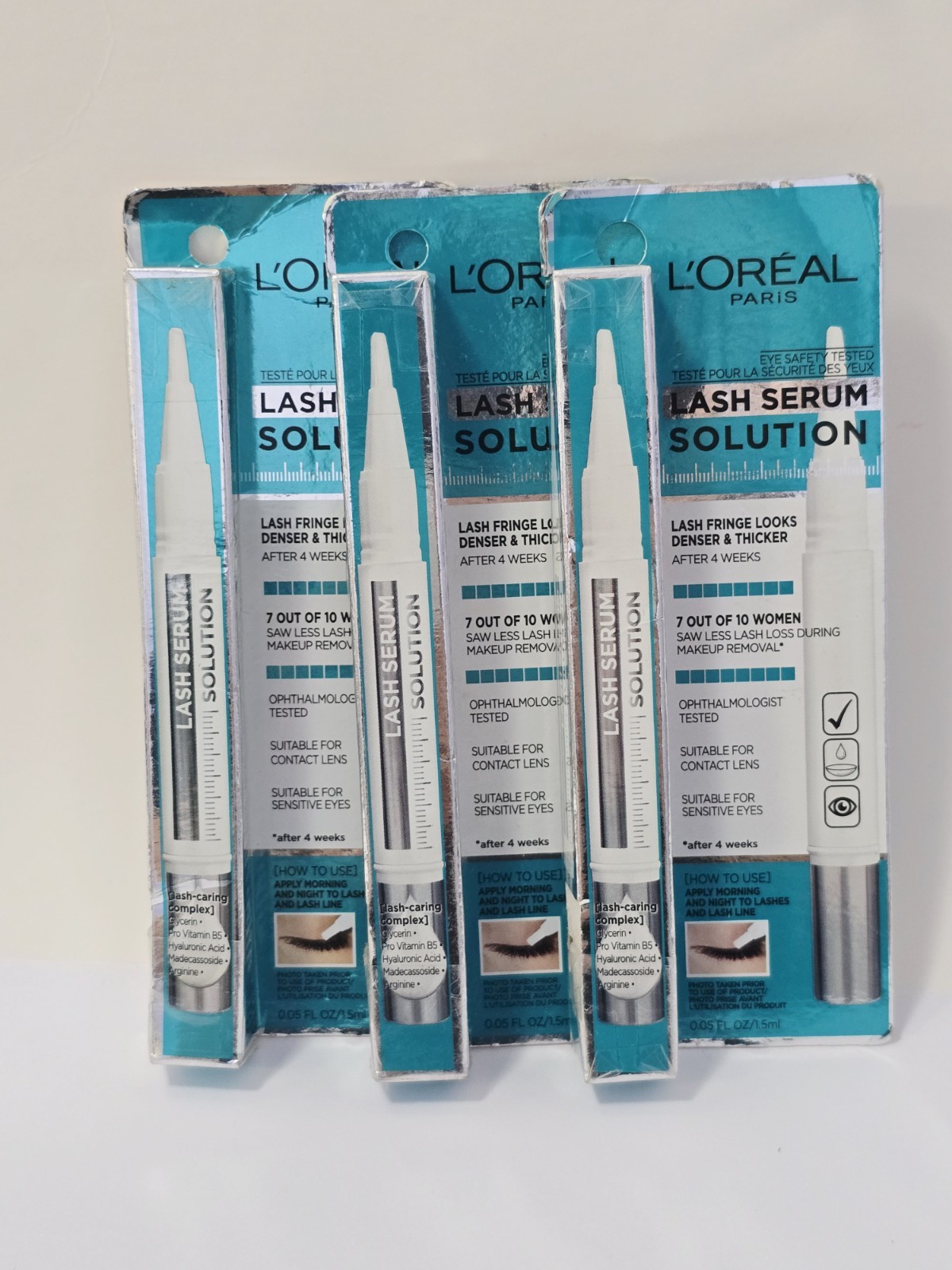 L'Oreal Lash Serum Solution 3 PACK  w/Hyaluronic Acid Conditions Thicker Lashes