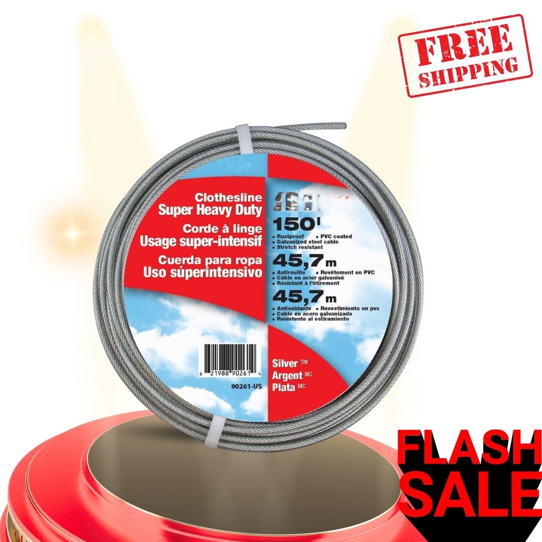 150 Feet Clothesline Outdoor Heavy Duty Galvanized Steel Wire Cable PVC Coated